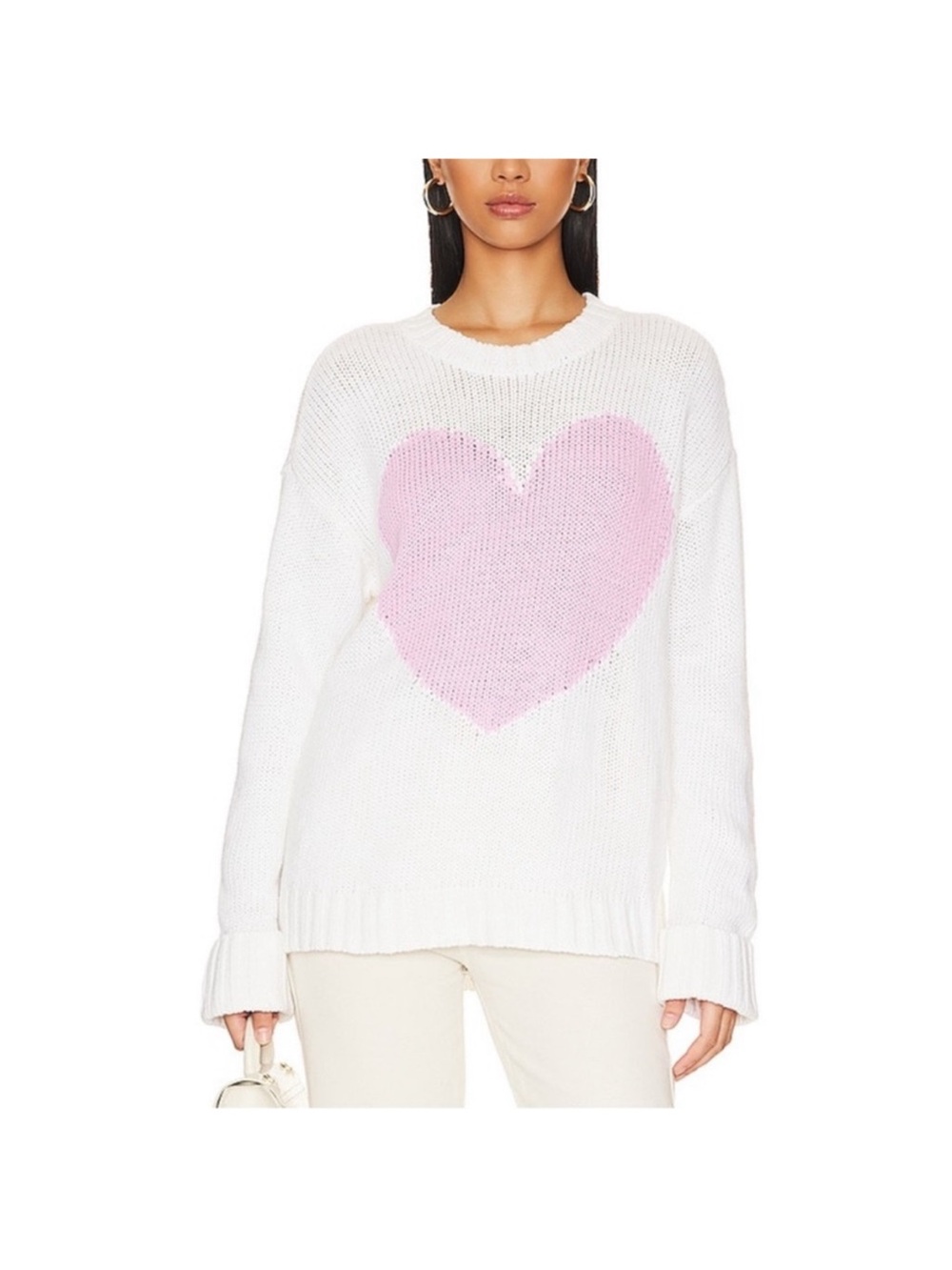 Show Me Your MuMu White Sweater with Pink Heart Motif